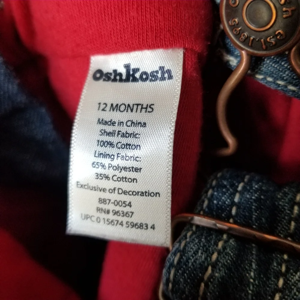 OshKosh B'Gosh Fully Lined Denim Overalls 12M with Leg Snaps
